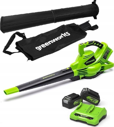 Fshesë puhize pa kabllo Greenworks GD24X2BV, 48V, me dy bateri 24V, jeshile