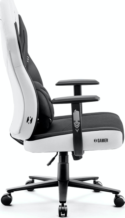 Kомпјутерска гејминг столица Diablo Chairs X-Gamer Snow White, ергономска, со потпирачи за раце, црно-бела