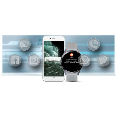 Smartwatch G.Rossi SW018-2, ekran rrumbullak me ngjyra, rrip silikoni, gri