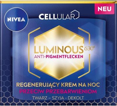 Ноќен крем за лице Nivea Cellular Luminous 630, против пигментни дамки, регенеративен