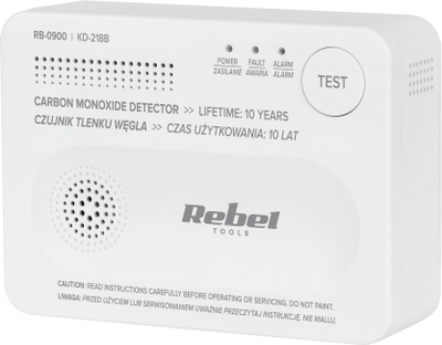 Detektor monoksidi karboni Rebel KD-218B, sensor elektrokimik, alarm 85 dB, i bardhë