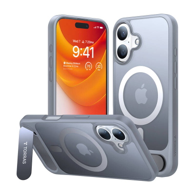 Mbulese telefoni Torras Pstand Series për iPhone 16 Plus, me magnet, me stendë, gri titanium