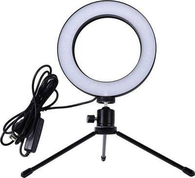 Unazë drite LED Gonga Ring Light, 16cm, me tripod, ngjyrë e zezë