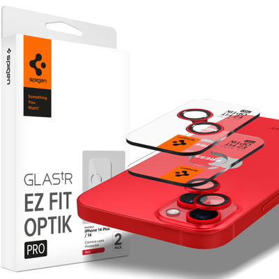 Mbrojtës kamere Spigen GLAS.tR EZ Fit Optik Pro për iPhone 14 / 14 Plus, xham 9H, i kuq, 2 copë