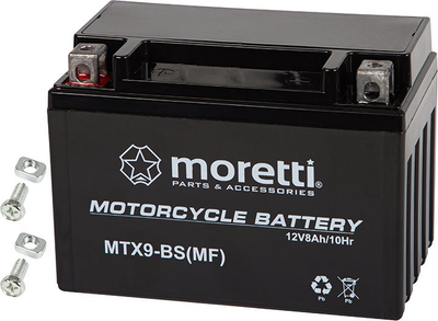 Bateri motoçiklete Moretti MTX9-BS, 12V, 8Ah, e zezë