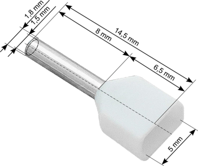 Ferrul izoluese 2x0.5 mm², gjatësia 8 mm, e bardhë, 100 copë