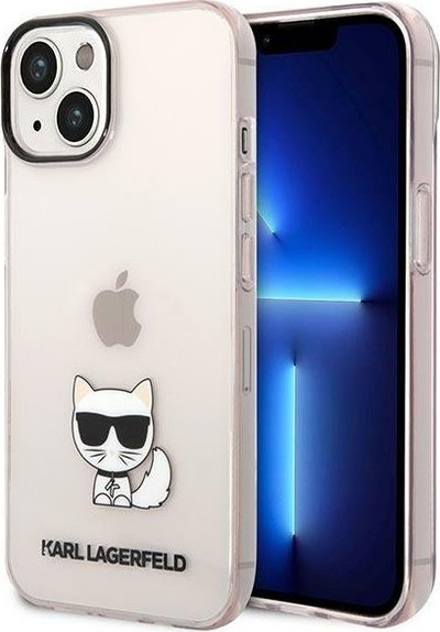 Kasë telefoni Karl Lagerfeld KLHCP14MCTTRI për iPhone 14 Plus, hardcase TPU, dizajn Choupette Body, rozë transparente