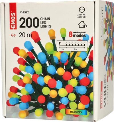 Drita dekorative LED EMOS Cherry, 200 llamba, 20 m, shumëngjyrëshe