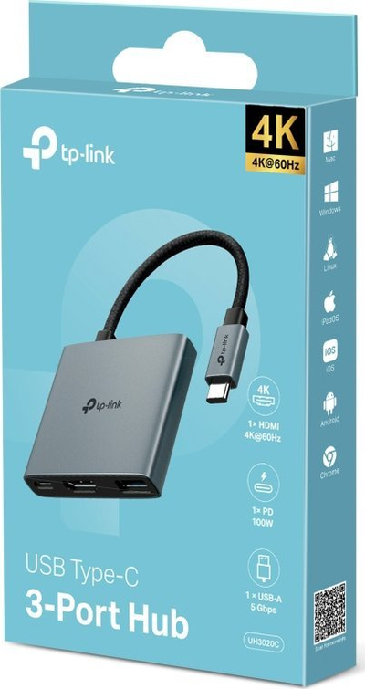 Adaptor USB-C TP-Link UH3020C, 3 porte, HDMI 4K, gri metalik