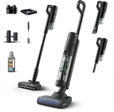 Fshesë me korent pa kabllo Philips AquaTrio 7000 XW7263/11, 3 në 1, sistem vetëpastrimi, e zezë