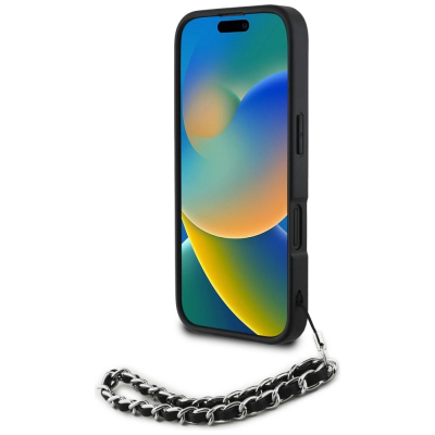 Футрола за телефон Karl Lagerfeld Saffiano Crystals, за iPhone 16 6.1", со ремен, црна
