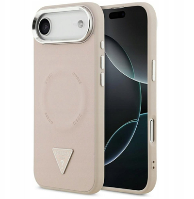 Mbulesë telefoni Guess Magsafe me lëkurë PU, për iPhone 17 Air Pi Pro, me kornizë metalike argjendi, ngjyrë argjendtë