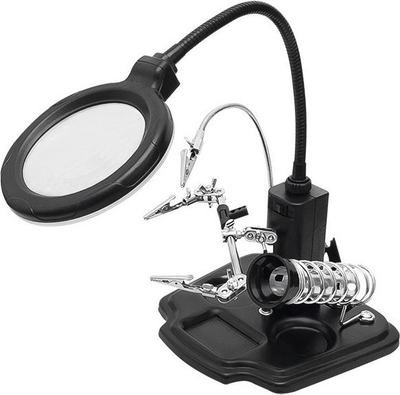 Mbajtës me lupë Blow 2292 Third Hand, llampë LED, komplet aksesorësh, gri