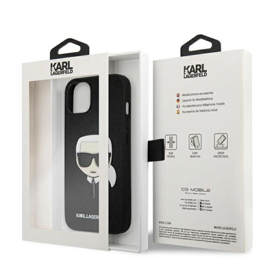 Mbrojtëse telefoni Karl Lagerfeld Karl Head, për iPhone 13 Mini, nga PU Saffiano, e zezë