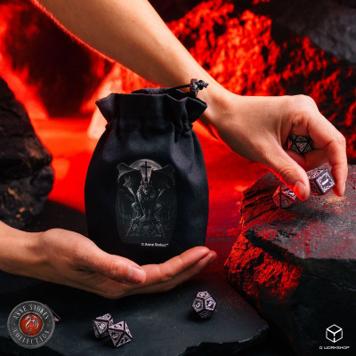 Qese zari Q Workshop Anne Stokes Gargoyle, prej pëlhure, me litar shtrëngues, gri e errët