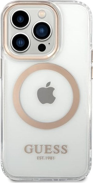 Fутрола за телефон Guess Metal Outline за iPhone 15 Pro Max, MagSafe, златна