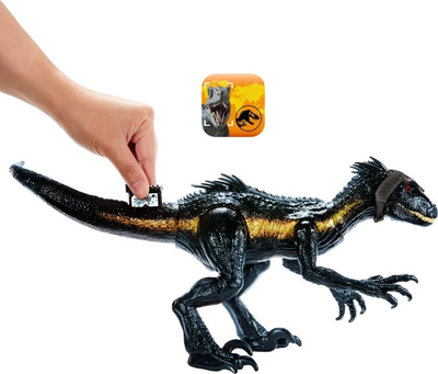 Figurë dinosaur Jurassic World Mattel Track N Attack Indoraptor, me drita dhe zëra, 18 cm, e zezë