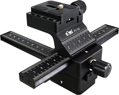 Shinë makro për tripod Kiwifotos FC-1II, 4 drejtime, pllakë Arca Swiss, e zezë