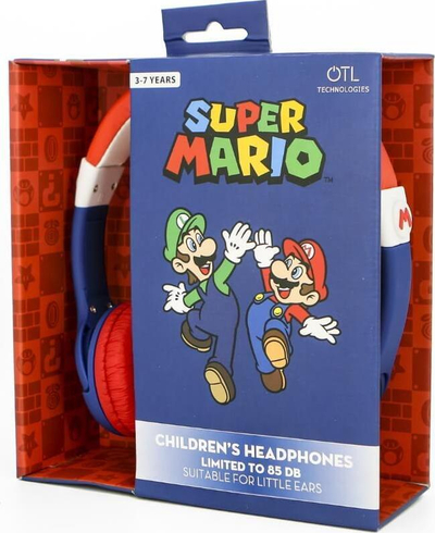 Kufje për kalamaj OTL Super Mario, me kabllo, limit volum 85 dB, blu e kuqe