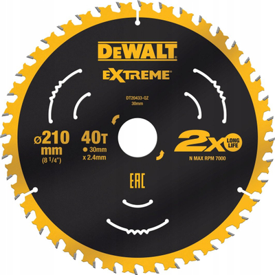 Teh sharre për dru Dewalt DT20433 Extreme, 210mm, 40 dhëmbë, verdh e zezë
