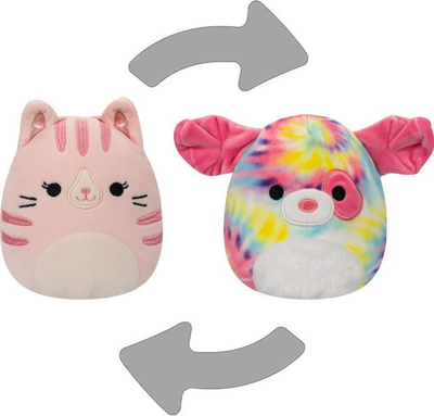Lodër pelushi Squishmallows 2n1 Laura maca dhe Shena qeni, 13 cm, shumëngjyrëshe