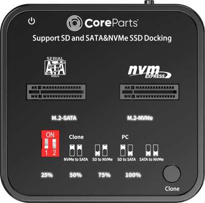 Stacion klonimi SSD CoreParts MS-CLONER-M2-SD, M.2 SATA NVMe, USB 3.2 Type‑C, i zi