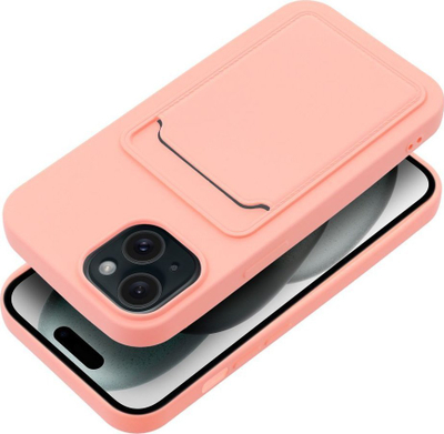Futrollë telefoni Futera Card Case për iPhone 15, me xhep për karta, me valë, rozë