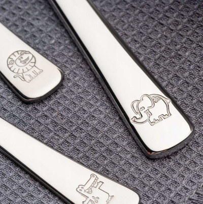 Set takëmesh për fëmijë Leonardo Bambini, 4 pjesë, çelik inox, ngjyrë argjendi