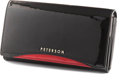 Portofol për goca Peterson, lëkurë, RFID, i zi me t’kuqe