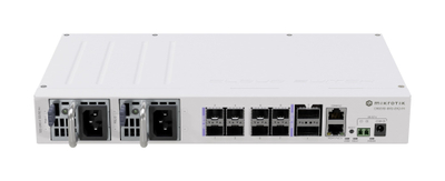 Мрежен прекинувач MikroTik CRS510 8XS 2XQ IN, 2x 100GbE QSFP28, 8x 25GbE SFP28, сив