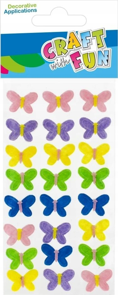 Ornamente dekorative vetëngjitëse prej filci STARPAK Butterflies, set me 24 copë, shumëngjyrëshe