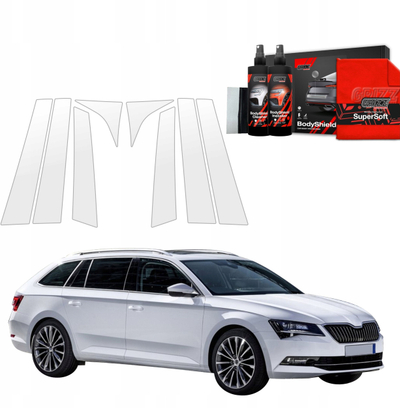 Folie mbrojtëse shtyllash GrizzGlass BodyShield, Skoda Superb 3 Combi 2016-2019, set 8 copë, transparente