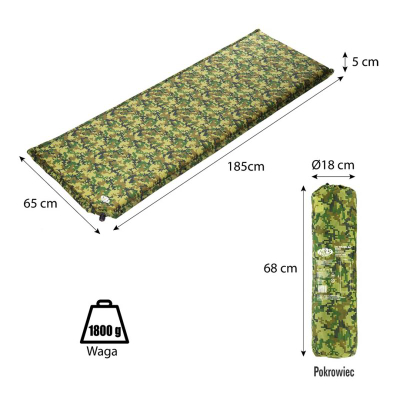 Dyshek kampingu që fryhet vetë Nils Extreme NC4050, 5 cm, poliester 190T, kamuflazh