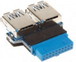 Adaptues USB InLine 33444I, 2x USB A femër në 19 pin, USB 3.0, blu