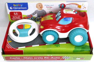 Makinë lodër me pult Baby Clementoni Carlo, me tinguj dhe muzikë, për kalamaj 2-4 vjeç, e kuqe