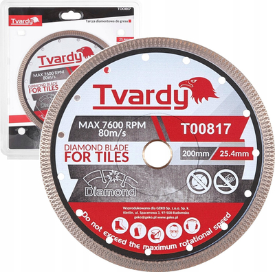 Disk diamant prerës për pllaka Tvardy T00817, 200mm, vrimë 25.4mm, i kuq
