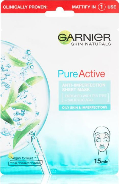 Maskë fytyre Garnier Pure Active, kundër papërsosmërive, për lëkurë me yndyrë, 1 copë
