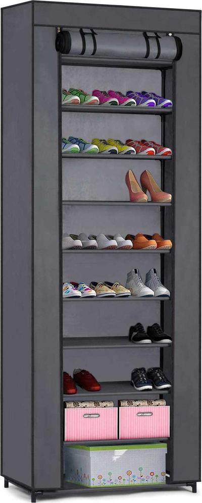 Ормар за чевли Massido Textile Shoe Cabinet, 10 рафтови, 28 x 58 x 175 cm, графит