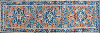 Tapet rrugor RITAPURAM, 80x240 cm, antirrëshqitës, blu me portokalli