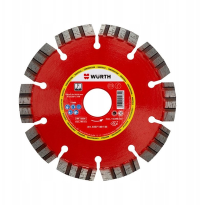 Disk prerës me diamant Würth Construction, 125mm, i segmentum, i kuq