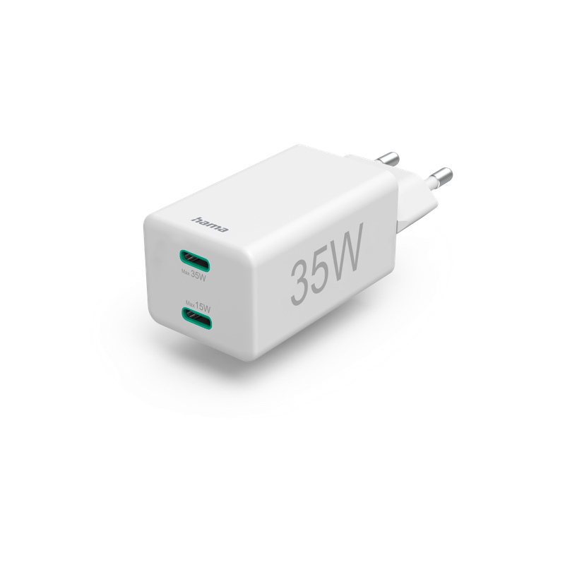 Karikues i shpejtë Hama, 2x USB-C, PD/Qualcomm®, mini karikues, 35 W, i bardhë