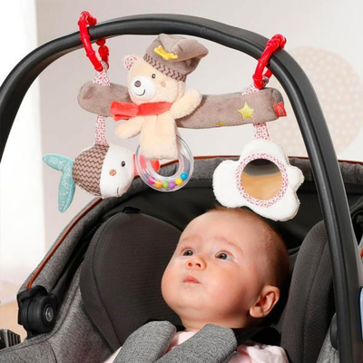 Едукативна висулка плюш BabyFehn Трапез Бруно, со ѕвонче и огледало, шарена