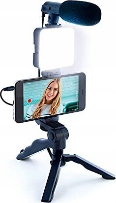 Set vlogimi Studio Creator INF 033, tripod me mikrofon, dritë LED, i bardhë