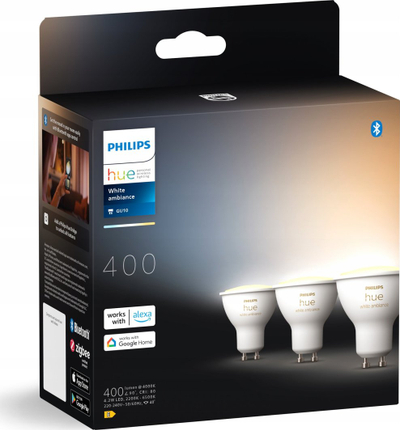 Llambë smart Philips Hue White Ambiance GU10, 5.2W, Bluetooth Zigbee, e bardhë, set 3 copë