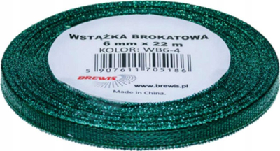 Shirit dekorativ Brewis Glitter Ribbon Classic, 6 mm, 22 m, jeshil me shkëlqim