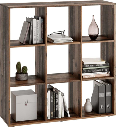Raft librash FMD Standing Shelf, me 9 ndarje, chipboard i veshur me melaminë, dru stil i vjetër