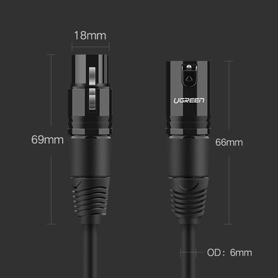 Kabllo audio Ugreen XLR në XLR, 3 m, e zezë