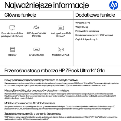 Laptop pune HP ZBook Ultra G1A, 14", Ryzen AI MAX PRO, 32GB RAM, 1TB SSD