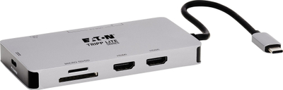 Dok USB-C Tripp Lite by Eaton me dy ekrane, 2x HDMI 4K 60Hz, 100W PD, gri metalik
