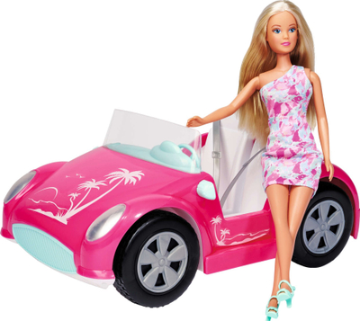 Kukull me makinë plazhi Steffi Love Beach Car, 29cm, set lojërash, rozë